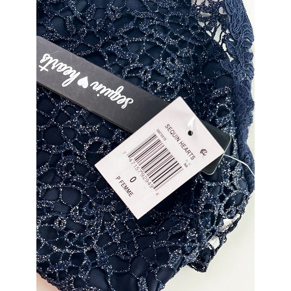 Sequin Hearts Navy Blue Lace Halter Crop Top Size 0‎ NWT - Picture 9 of 10